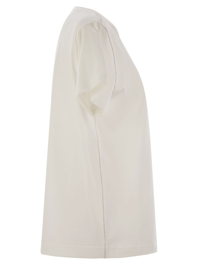 Fabiana Filippi Cotton Jersey T-Shirt With Diamond Thread Accents