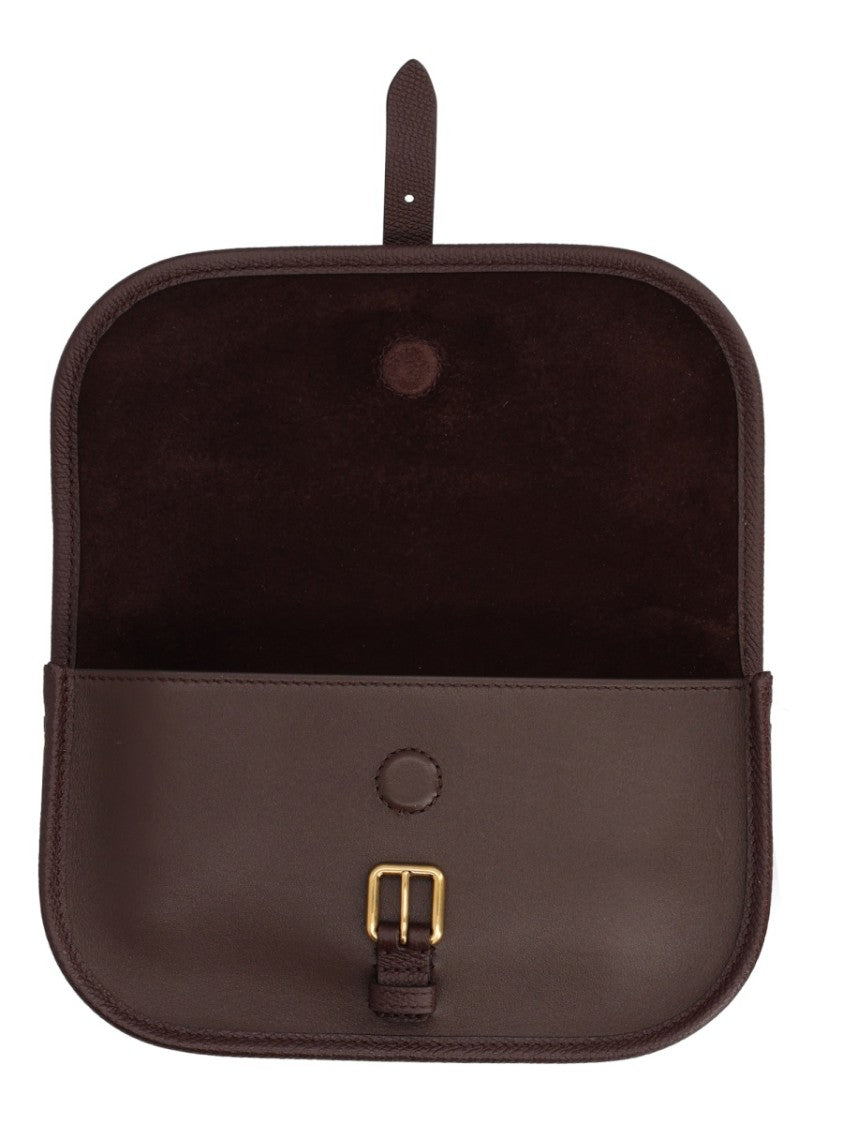 Valentino Garavani Rectangular Brown Leather Bag With Gold-Tone Accents