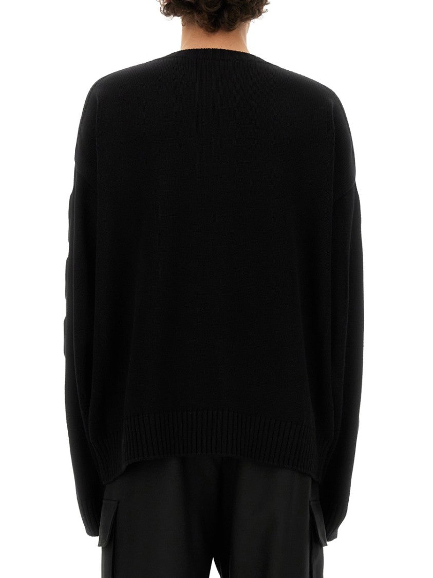 Off-White Black Oversized Sweater With Ribbed Neckline