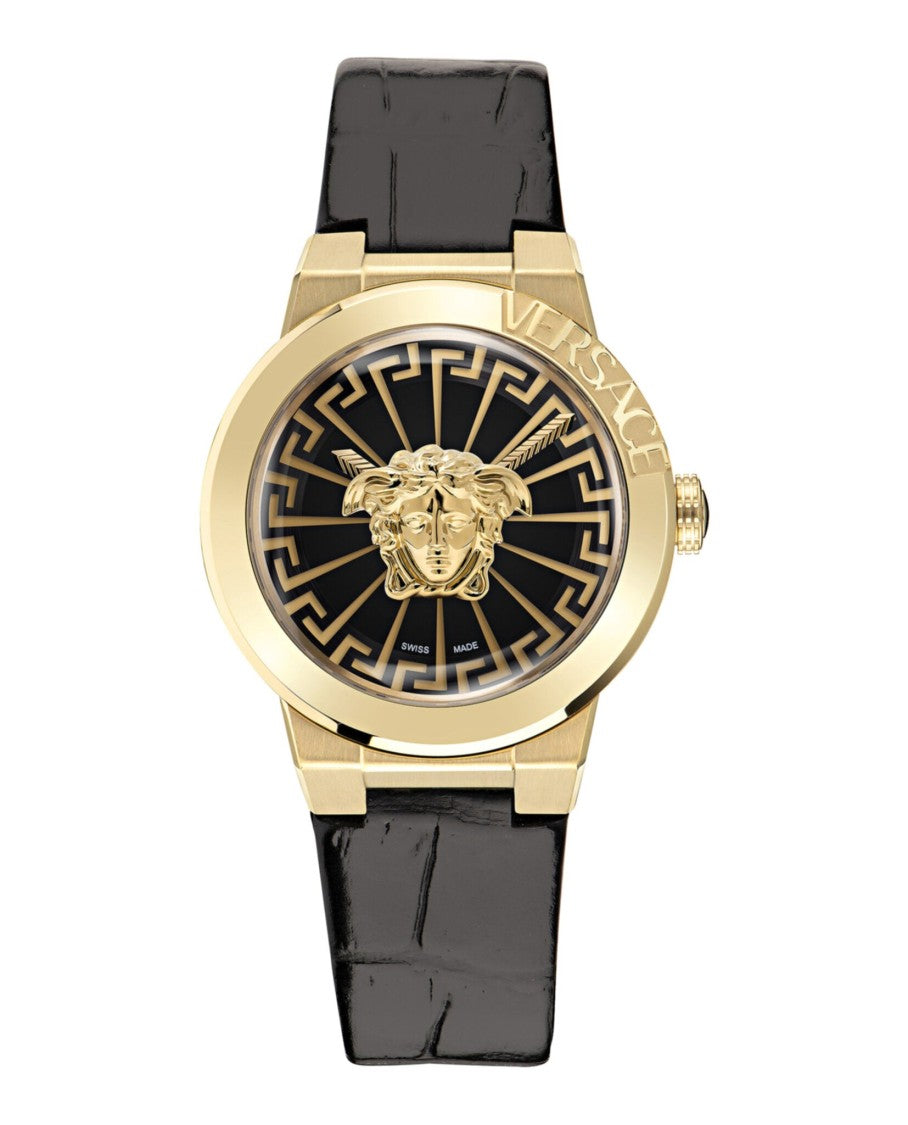 Versace Medusa Infinite Leather Watch With 38Mm Yellow Gold Case