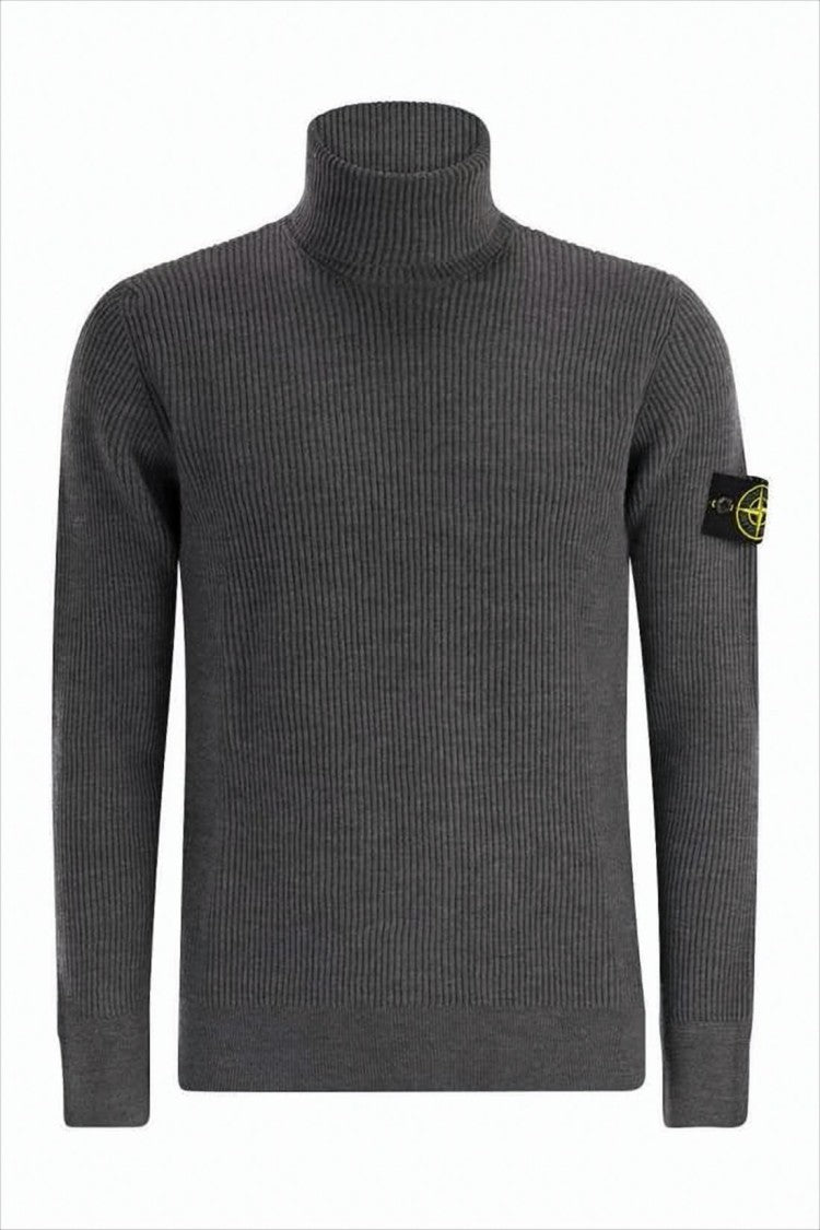 Stone Island Ribbed Knit Turtleneck Sweater In 100% Wool