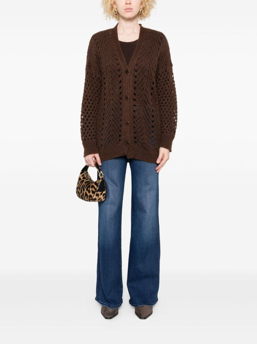 Twin-Set Open-Knit Brown Mohair And Wool Blend Cardigan