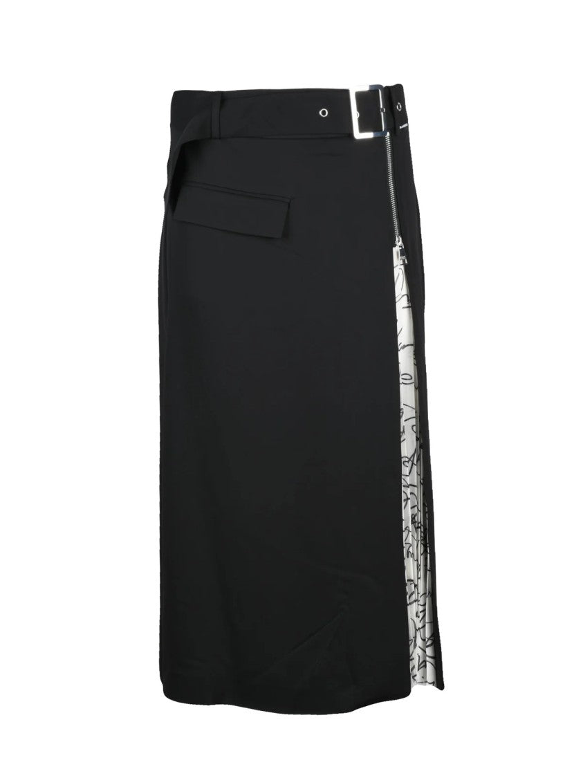 Karl Lagerfeld Black Viscose-Blend Zip Flared Midi Skirt
