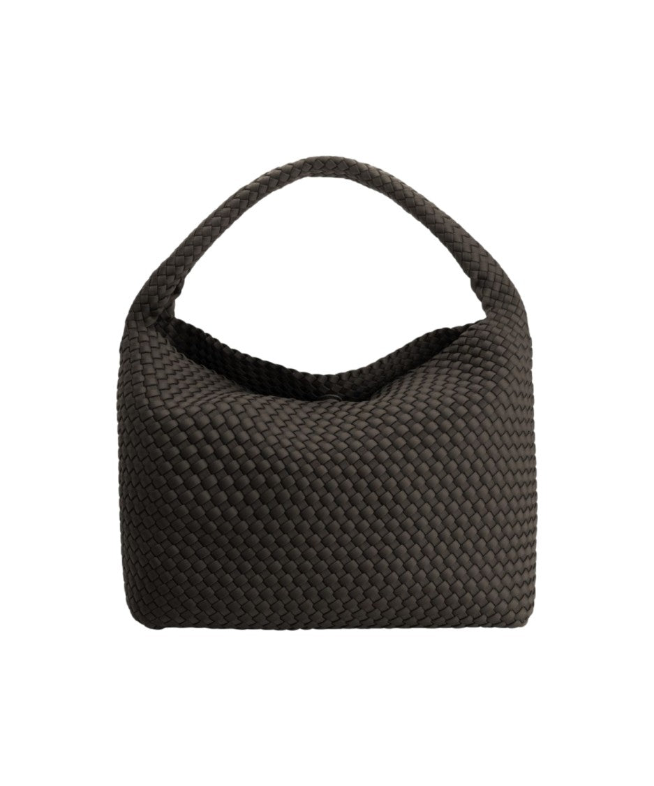 Marrea Spacious Black Neoprene Bucket Bag With Woven Texture