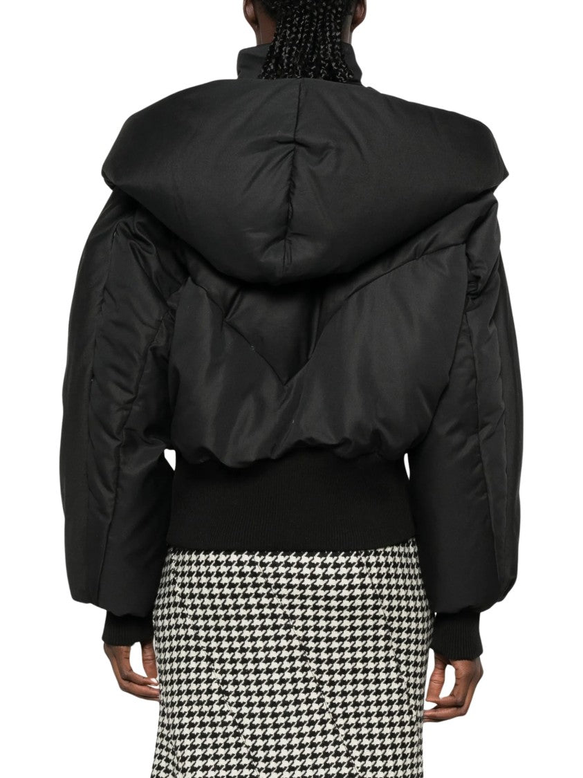 The Attico Cropped Black Puff Sleeve Bomber Jacket
