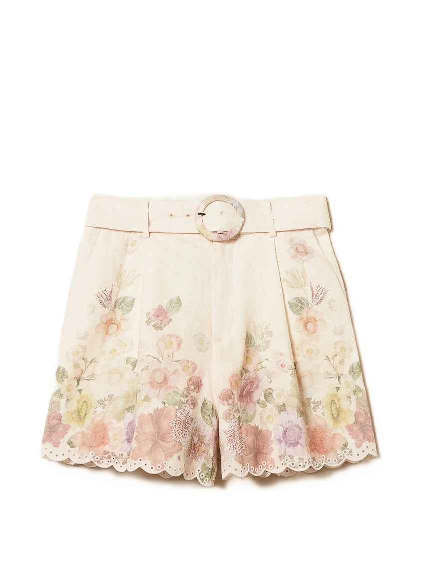 Twin-Set High-Waisted Shorts With Scalloped Edge And Floral Print