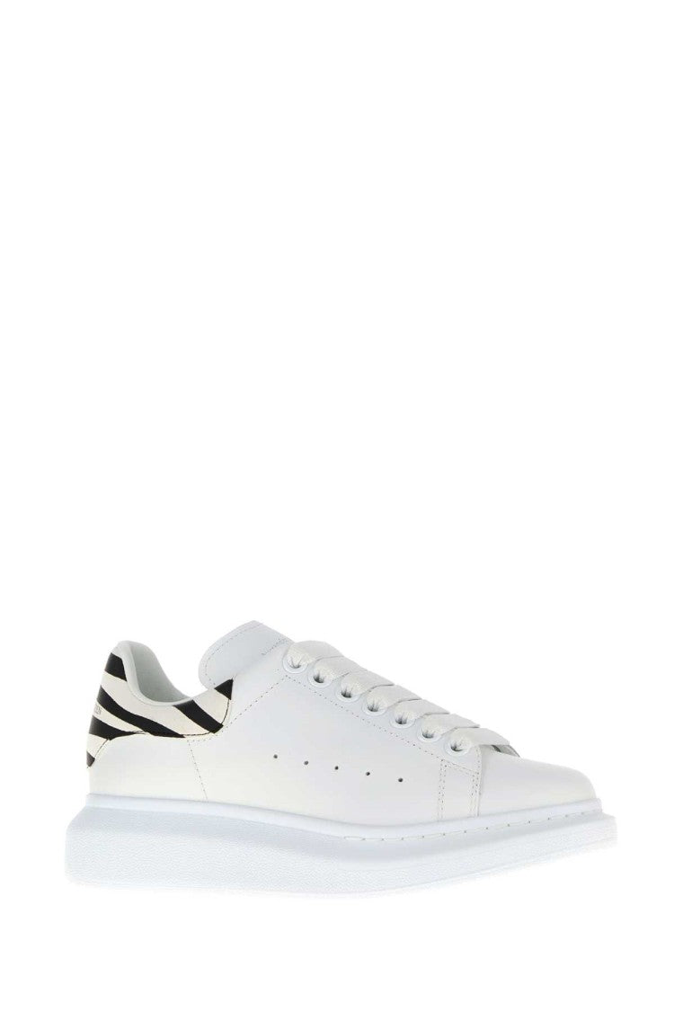 Alexander Mcqueen White Leather Sneakers With Printed Suede Heel