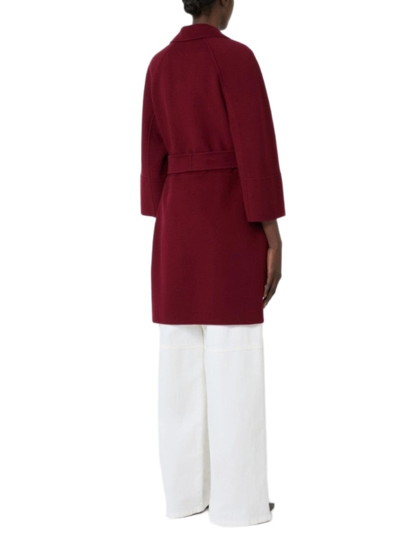 Max Mara Tailored Red Coat With Wide Belt And Three-Quarter Sleeves