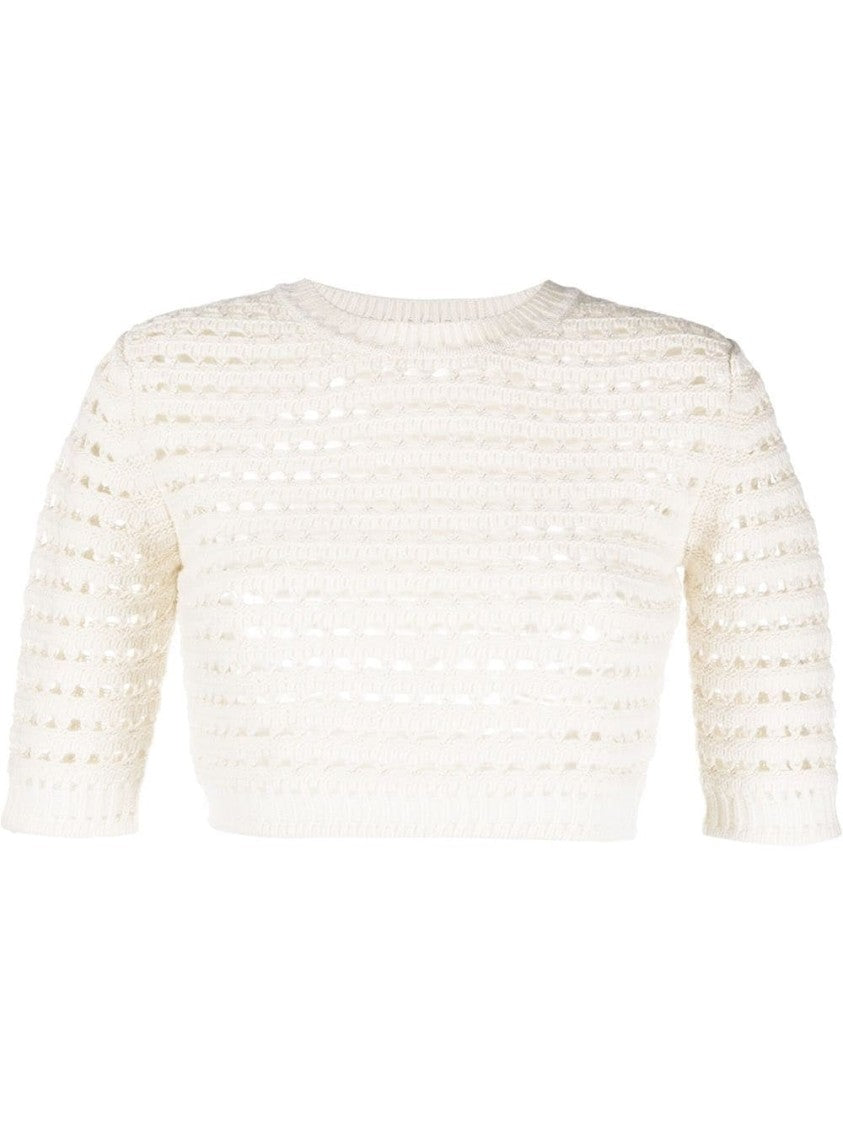 Chloé Textured Knit Cropped Pullover With Round Neckline