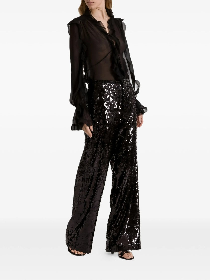 Alberta Ferretti Black Pantalone Wide-Leg Sequin Polyester Pants
