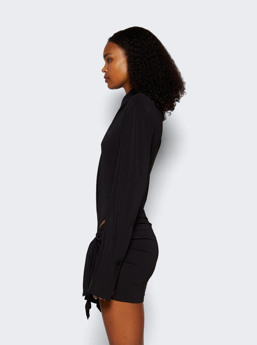 The Attico Black Mini Shirt Dress With Draped Skirt