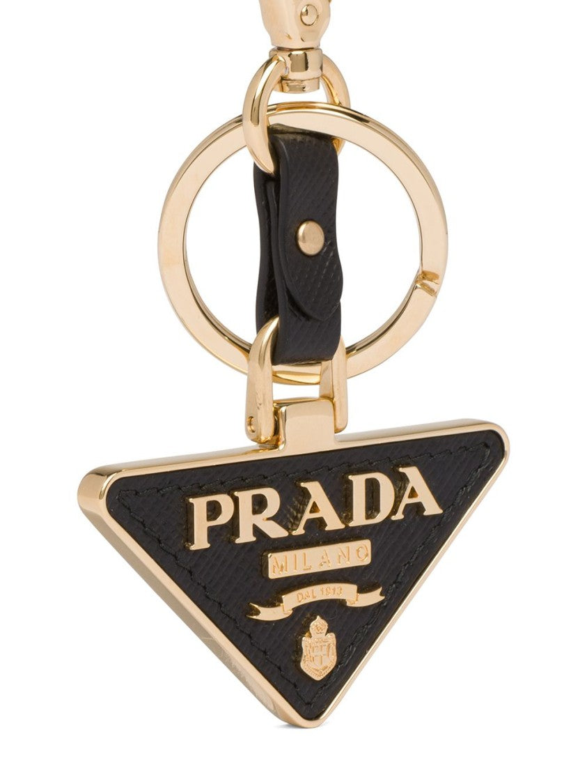 Prada Triangle-Logo Leather Keychain