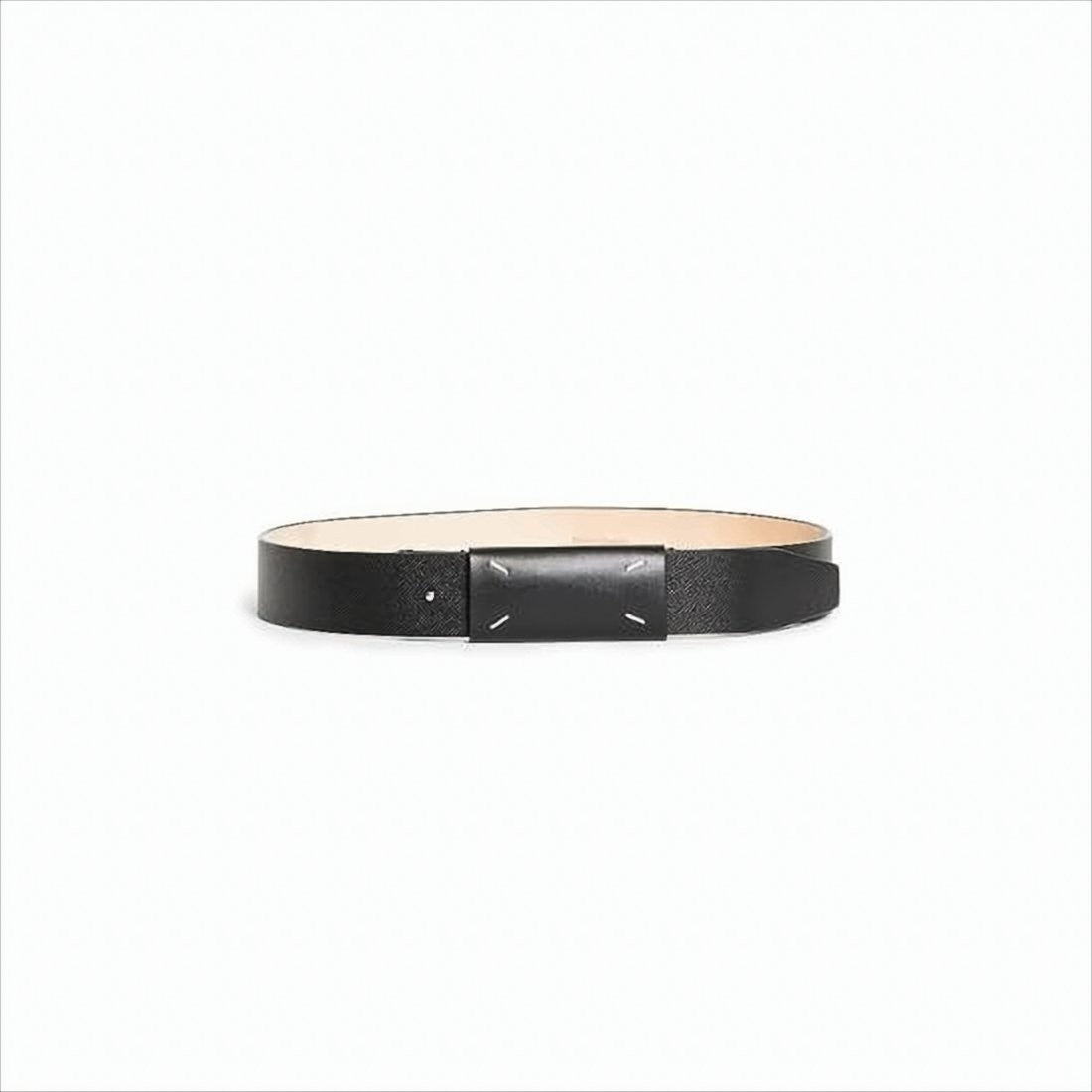 Maison Margiela Rectangular Buckle Leather Belt With Textured Finish