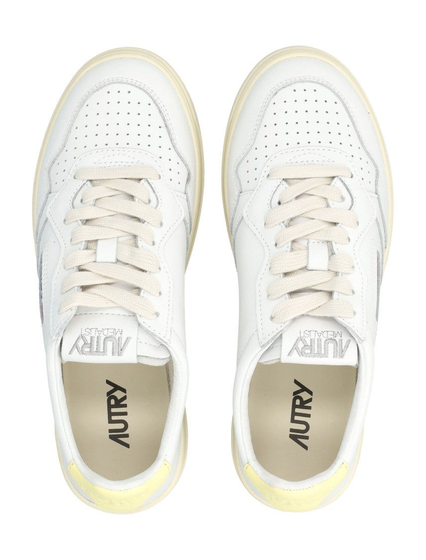 Autry Medalist Leather Low Sneakers White Lemon