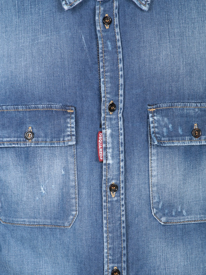 Dsquared2 Tailored Denim Shirt With Vintage Wash
