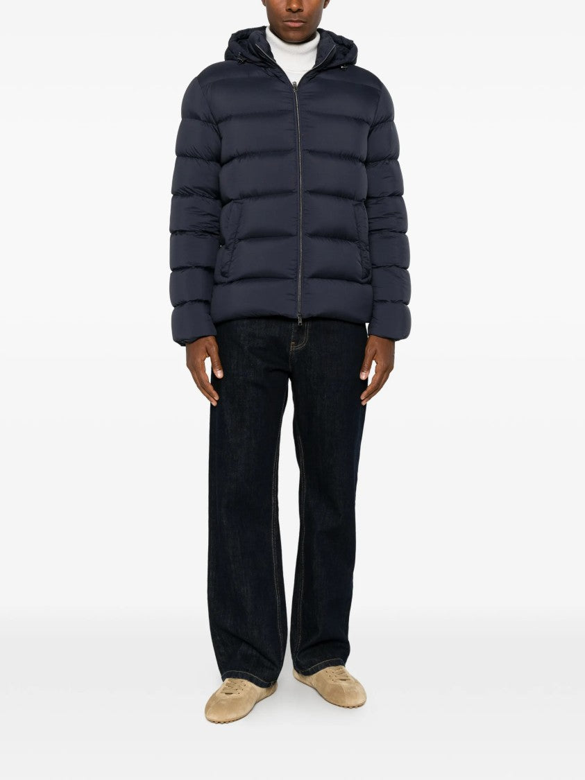 Herno Quilted Blue Puffer Jacket With Adjustable Hood
