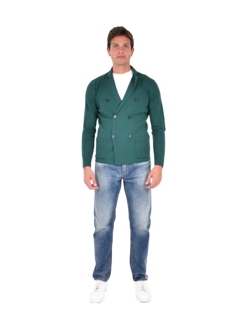 Drumohr Double-Breasted Green Merino Wool Blazer