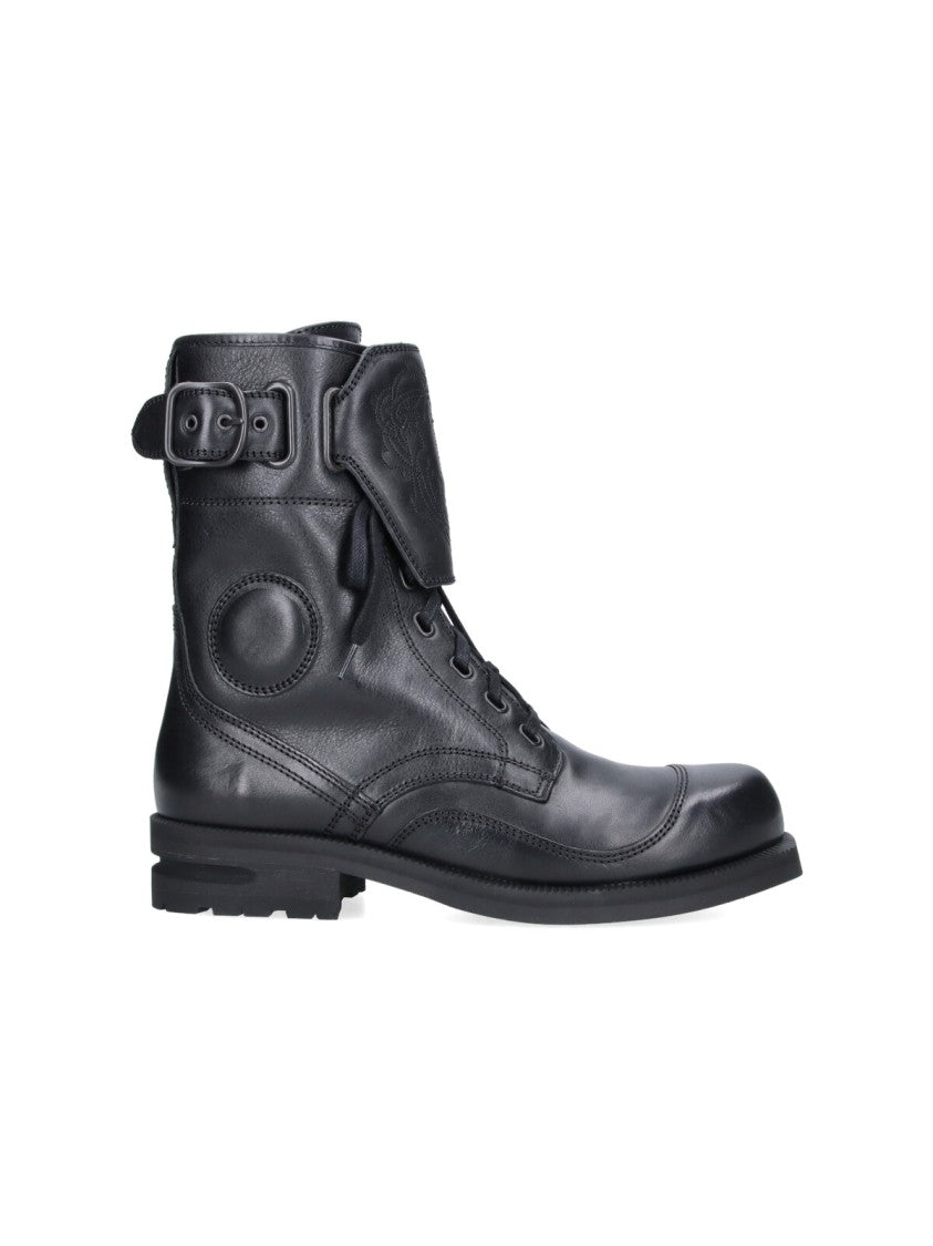 Kiko Kostadinov Black Lace-Up Buckle Leather Boots