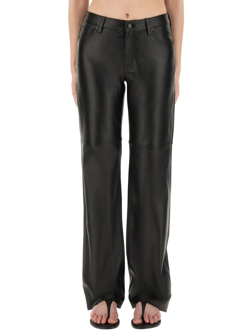 Michael Michael Kors Straight-Leg Black Lamb Leather Pants