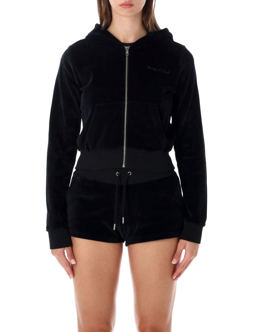 Sporty And Rich Hoodie Velour Crystal Zip-Up Hoodie