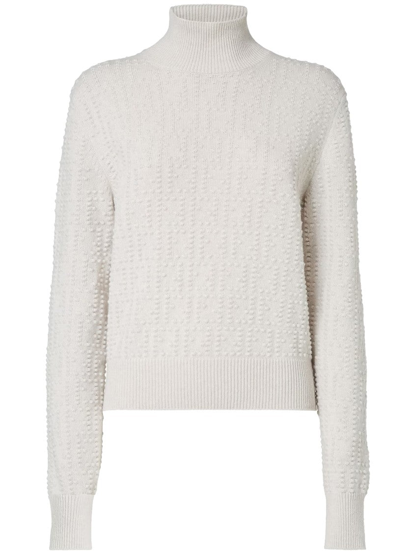 Fendi Light Grey Textured Knit Mock Neck Sweater