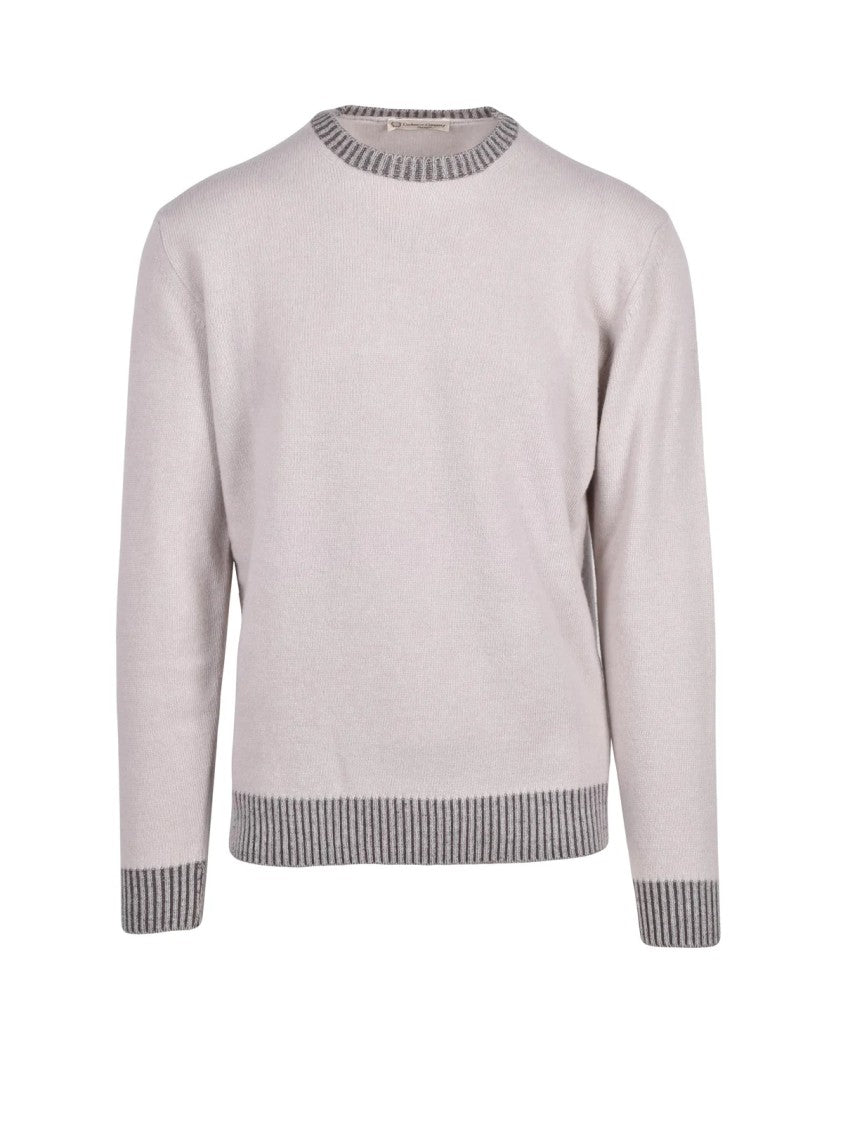 Cashmere Company P. Classic Crew Neck Pullover With Contrasting Ribbed Detailing