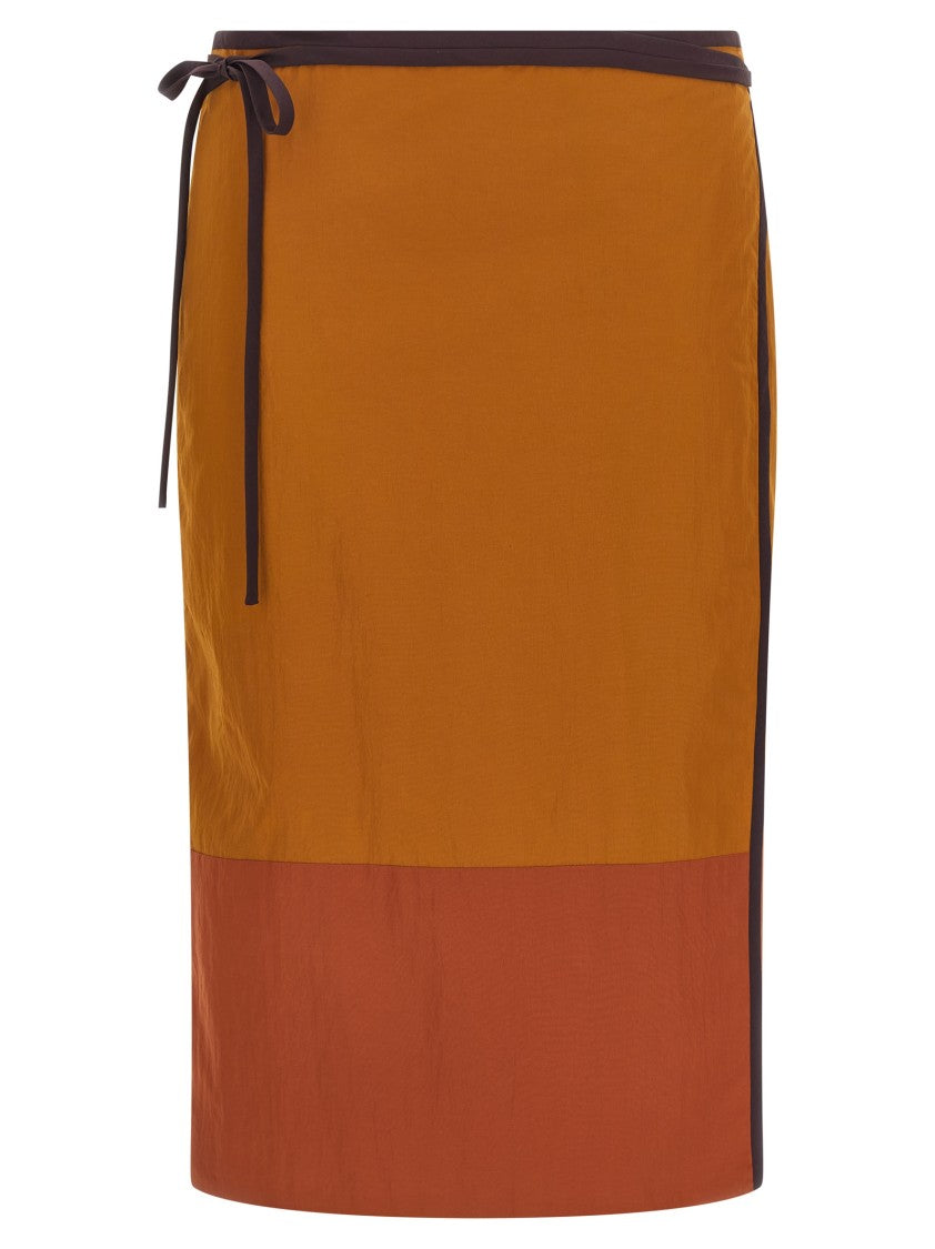 Saint Laurent Color-Block Midi Skirt With Tie Closure And Pocket Details