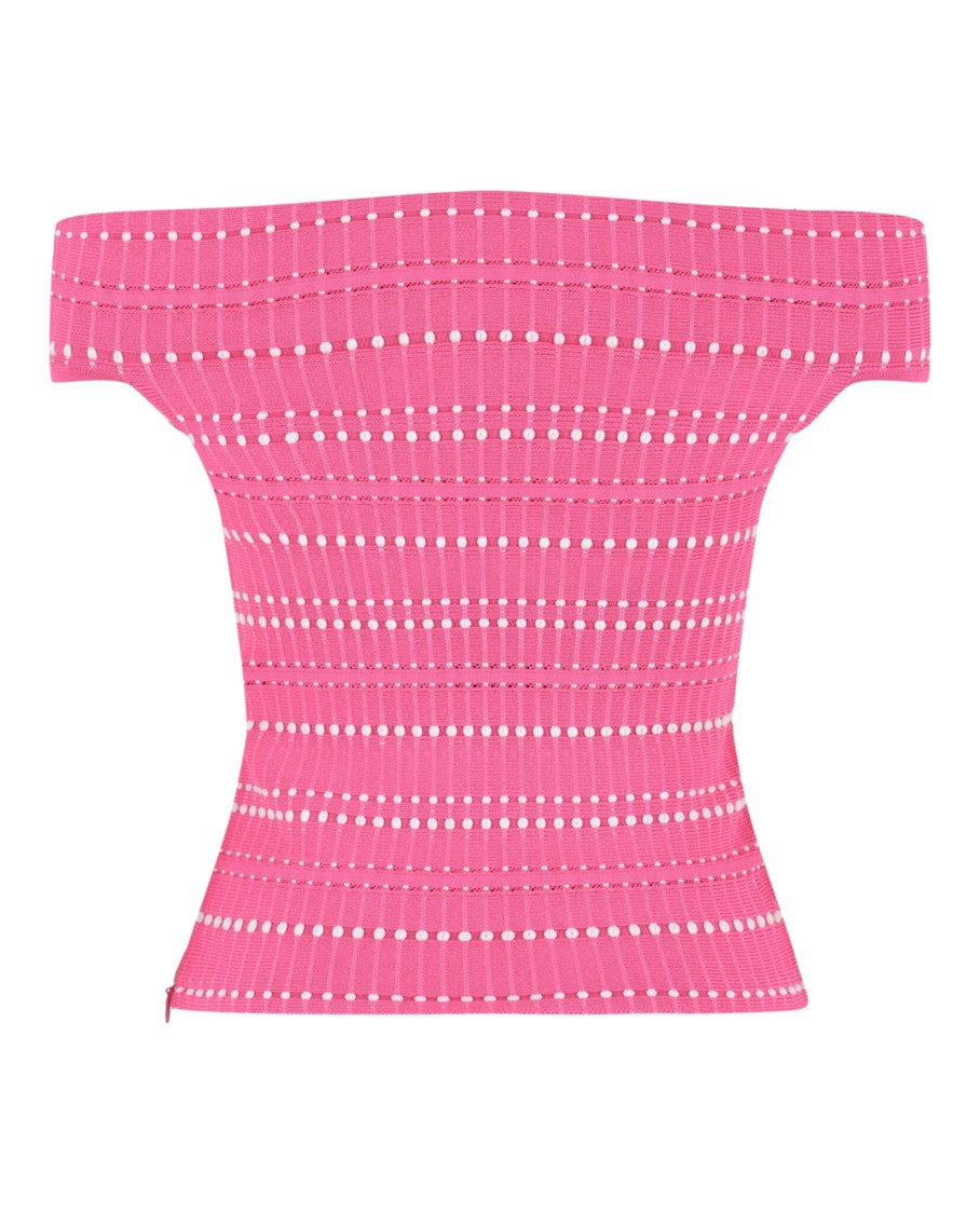 Alexander Mcqueen Off-The-Shoulder Stitch Dot Crop Top
