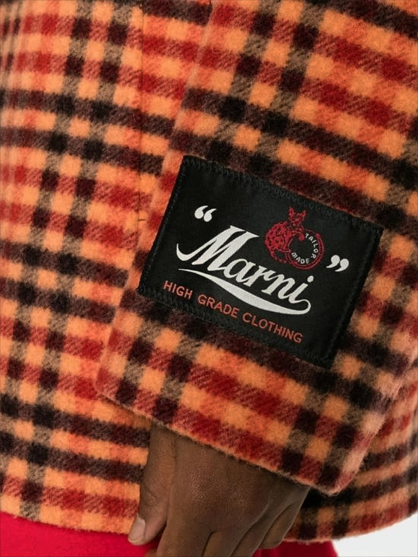 Marni Boxy Mid-Length Trench Coat With Bold Checkered Pattern