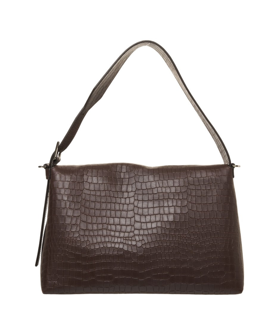 Orciani Crocodile Effect Shoulder Bag With Flap Closure And Adjustable Strap