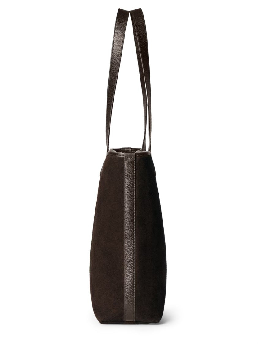 Gucci Structured Calfskin Shopping Bag With Signature Web Stripe