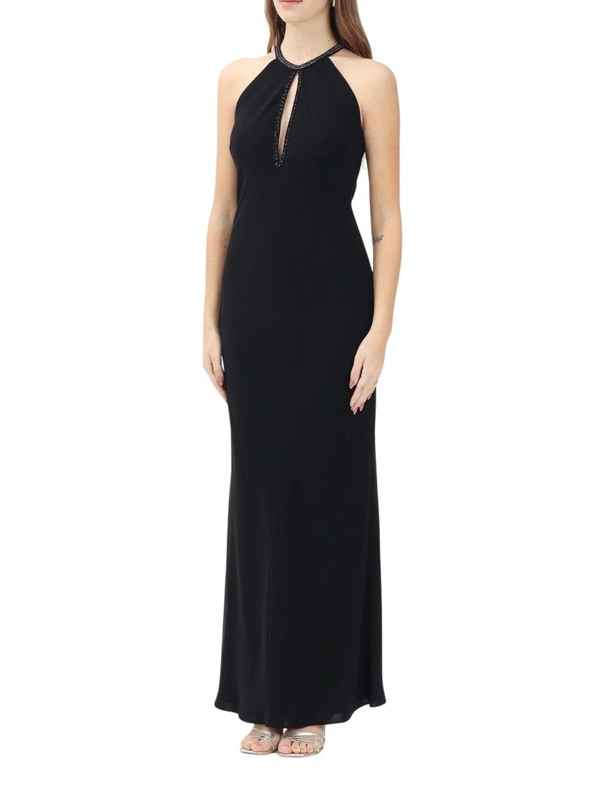 Max Mara Black Triacetate Polyester Rhinestones Long Dress