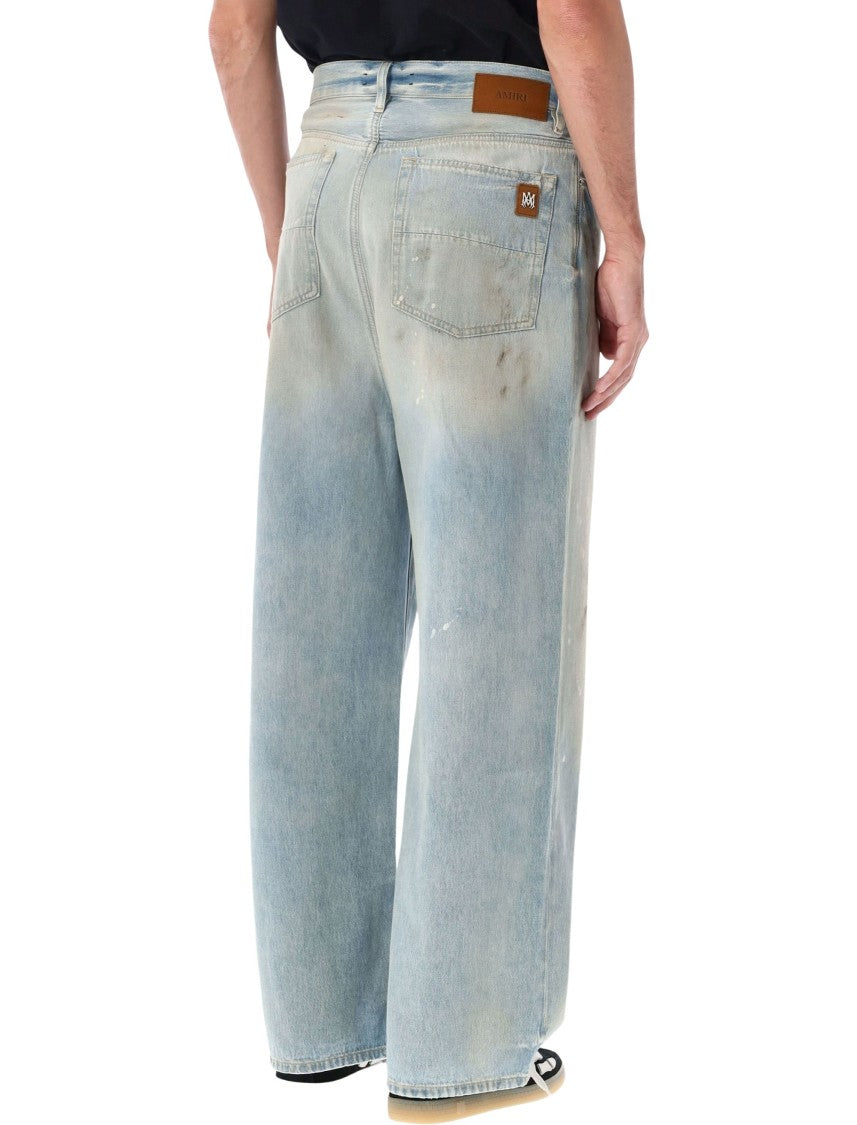 Amiri Hand-Aged Distressed Light Blue Baggy Jeans