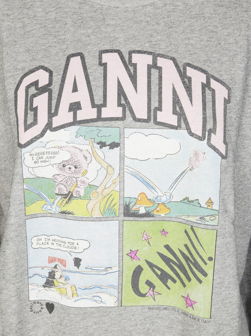 Ganni Oversized Sweatshirt With Playful Graphic Print