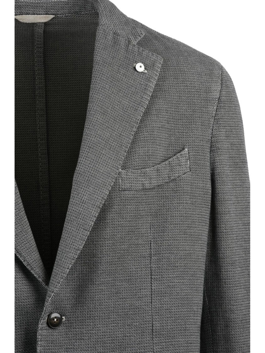 L.B.M. 1911 Tailored Blazer Jacket In Textured Cotton With Classic Notch Lapels
