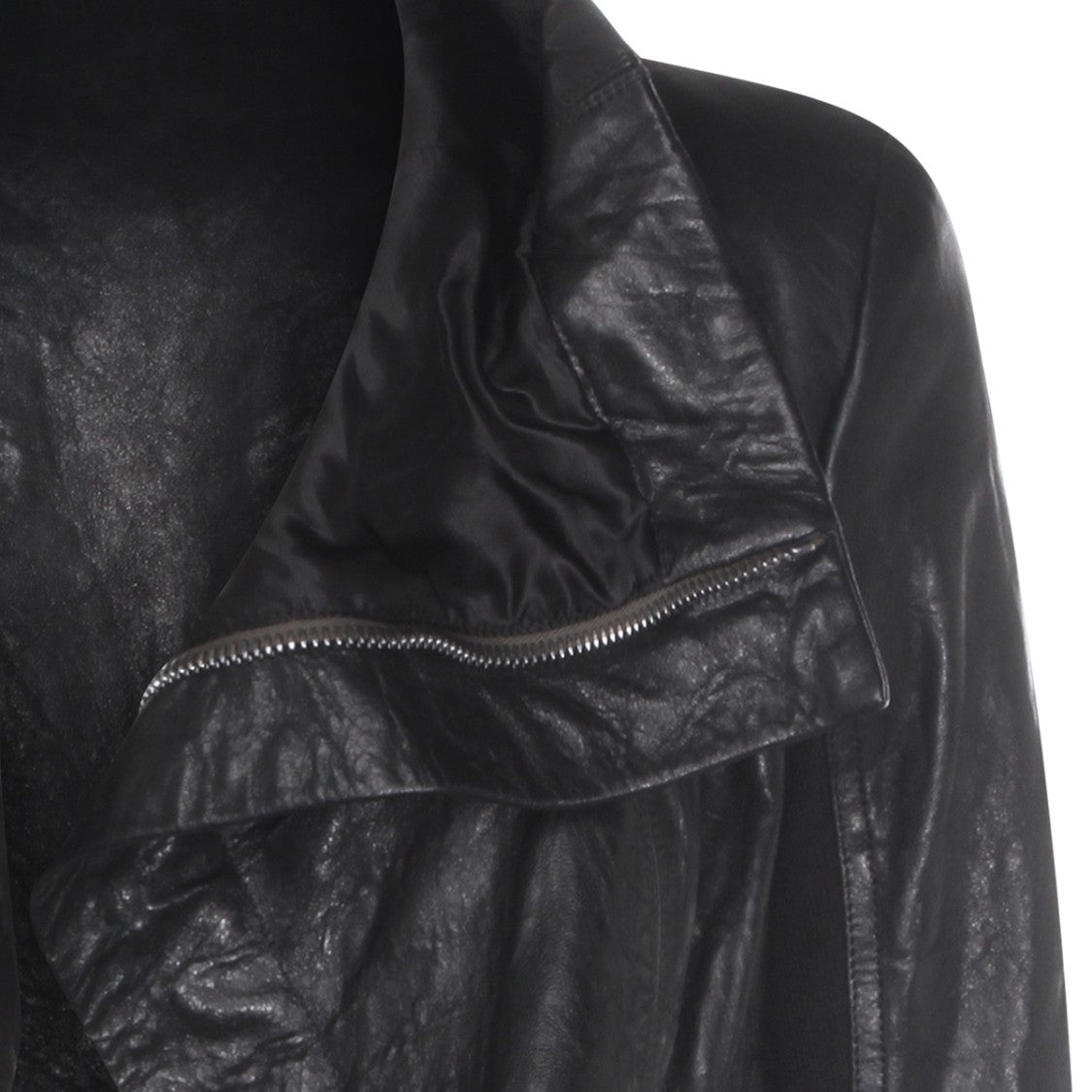 Rick Owens Asymmetrical Black Leather Jacket