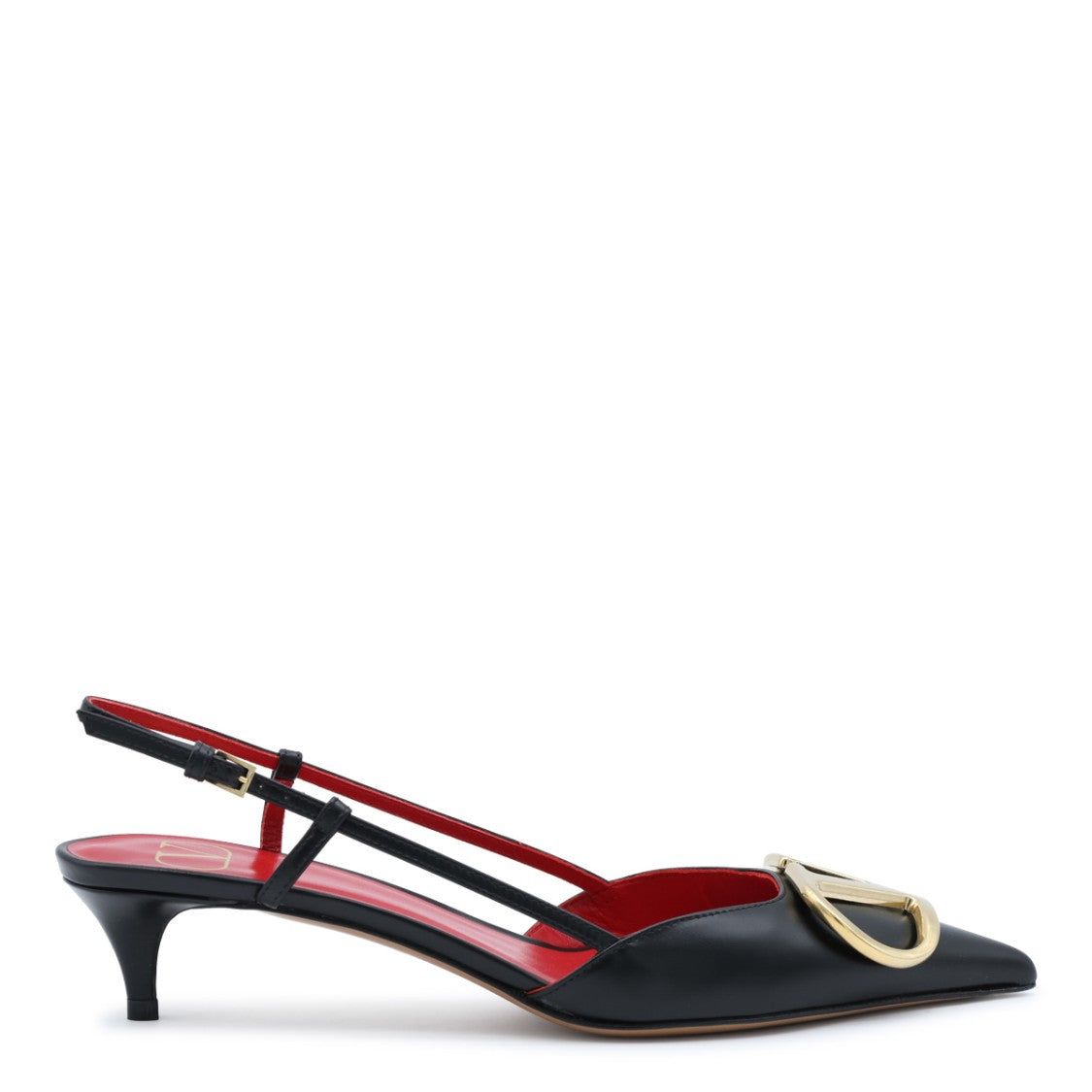 Valentino Garavani Pointed-Toe Slingback Heels With Gold Emblem