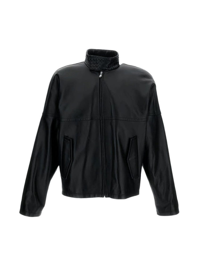 Bottega Veneta Lambskin Leather Jacket With Woven Detail