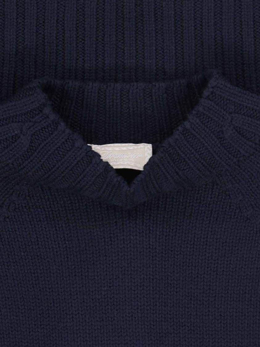 Drumohr Navy Blue Merino Wool Sweater With Ribbed Trims