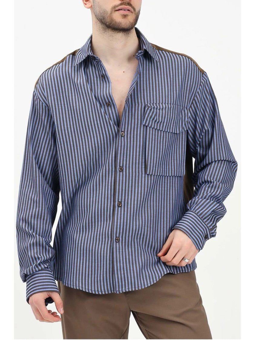 Yes London Brown Light Blue Viscose Polyamide Shirt