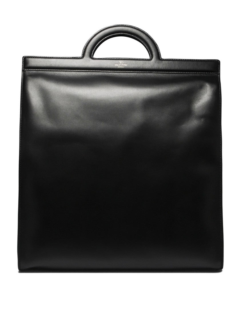 Valentino Garavani Structured Black Calf Leather Shoulder Bag