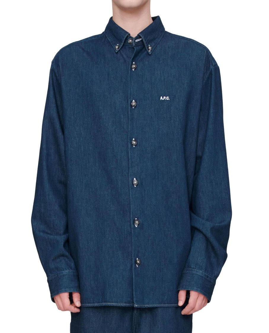 A.P.C. Button-Down Denim Shirt With Logo Detail