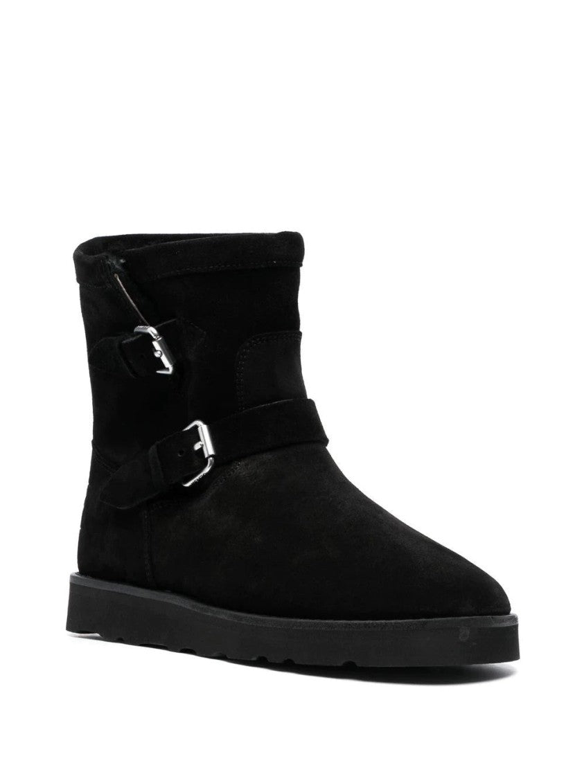 Kenzo Minimalist Black Leather Ankle Boots With Adjustable Buckles