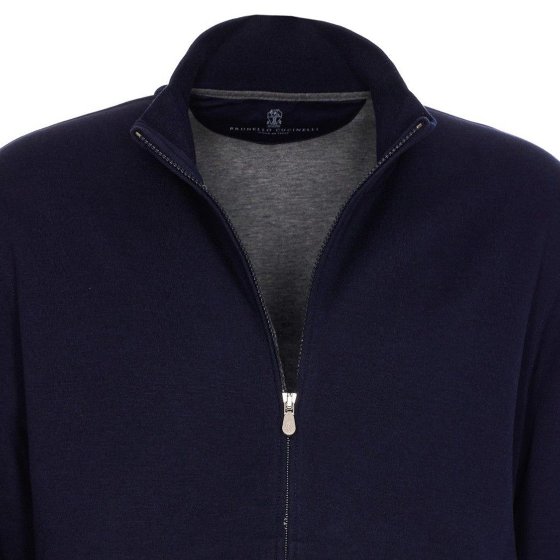 Brunello Cucinelli Zip-Up Blue Sweatshirt With High Collar And Relaxed Fit