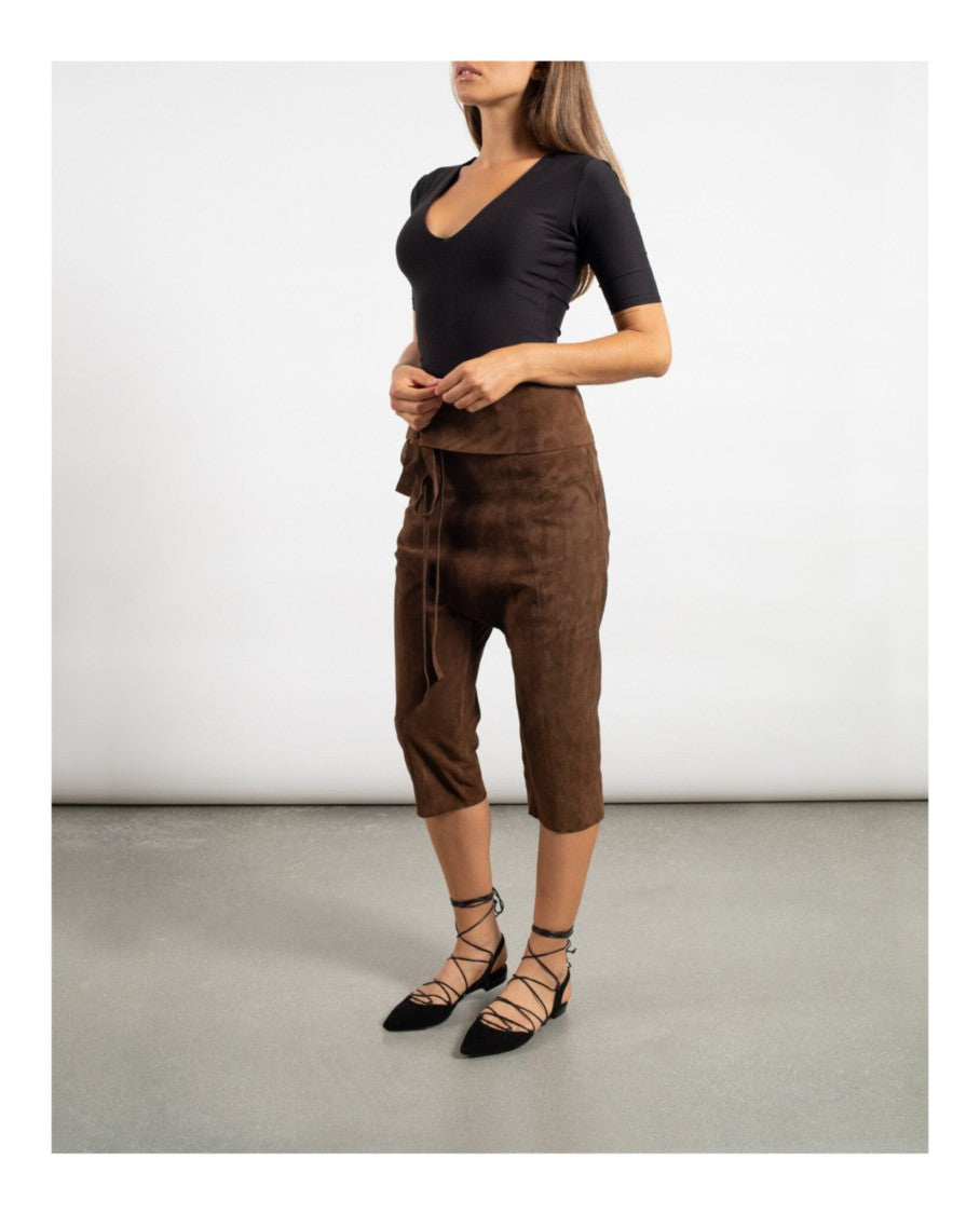 Saint Laurent Cropped Lambskin Leather Shorts With Folded Waist