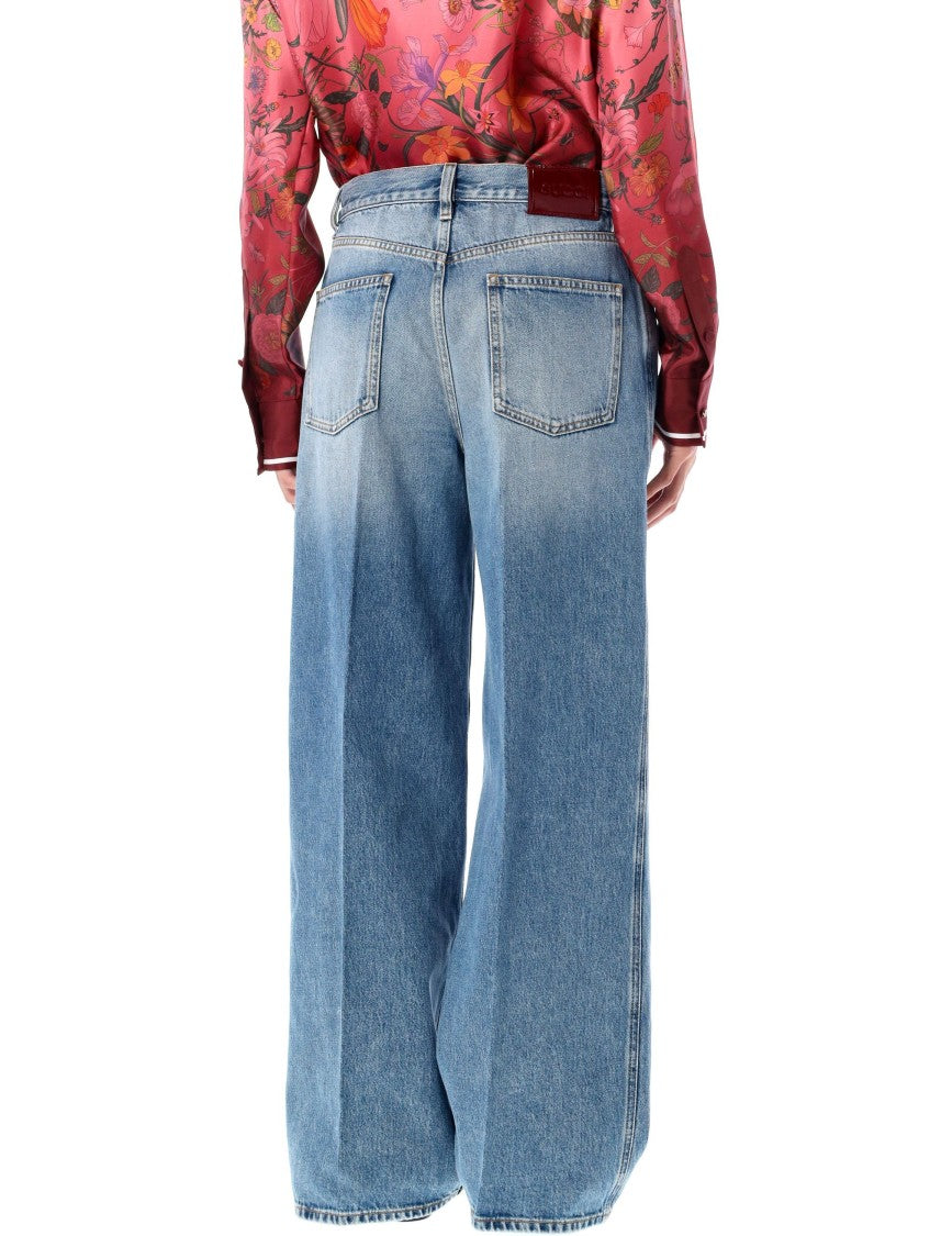 Gucci Denim Palazzo Wide Leg Pants
