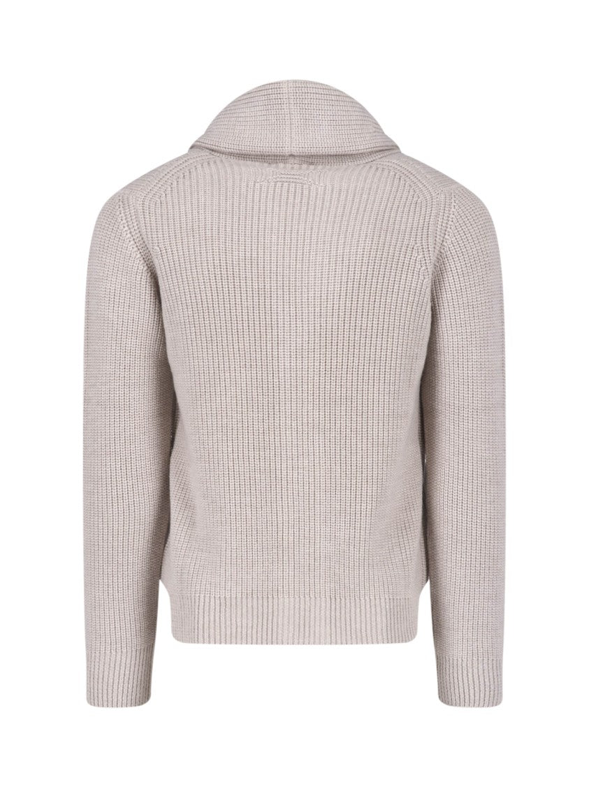 Drumohr Chunky Ribbed Knit Cardigan With Shawl Collar