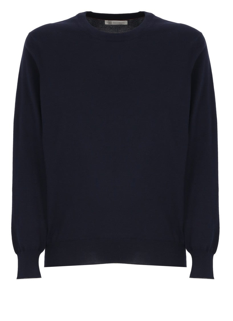 Brunello Cucinelli Navy Blue Cotton Sweater