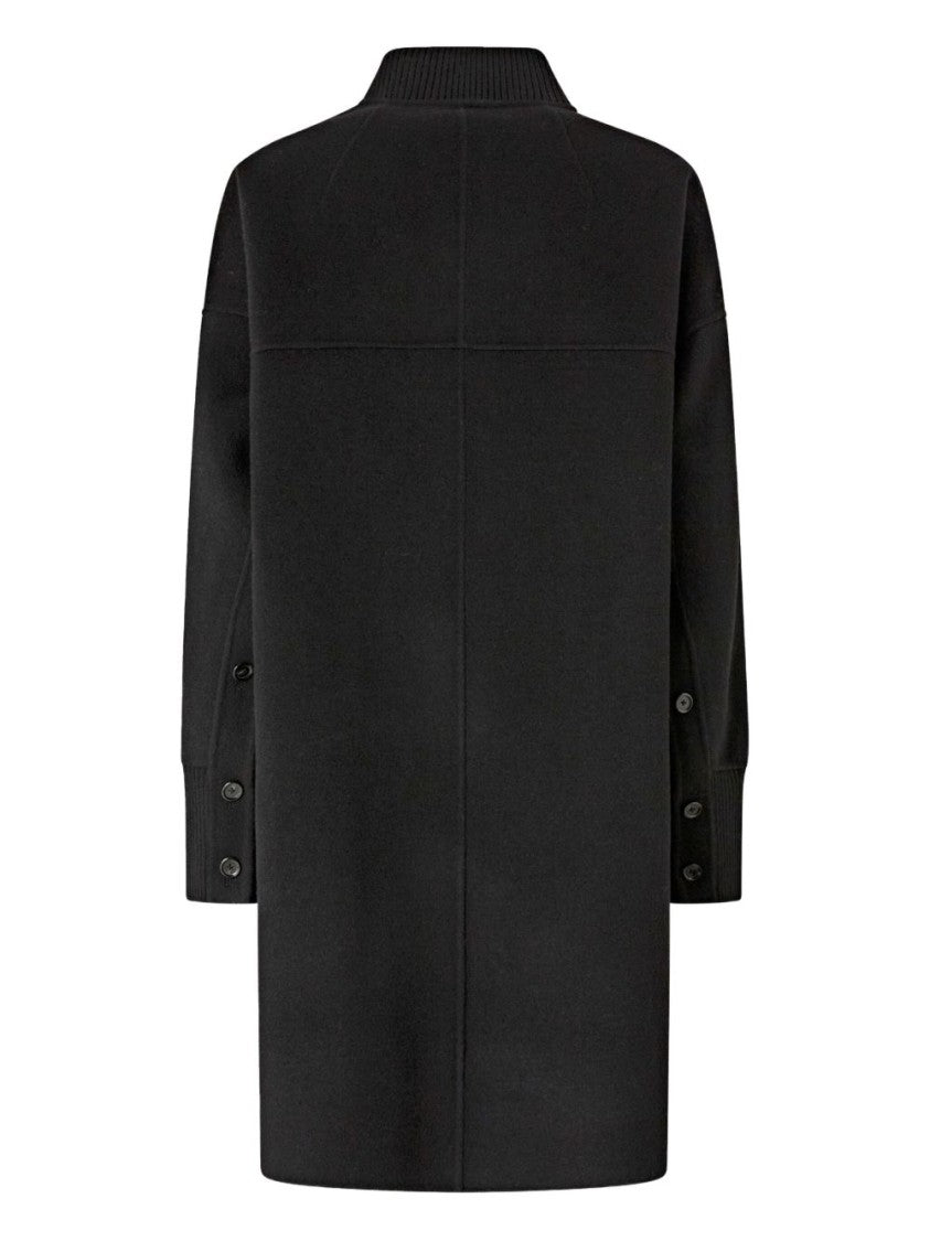 Pinko Tailored Black Wool Coat With Ribbed Details
