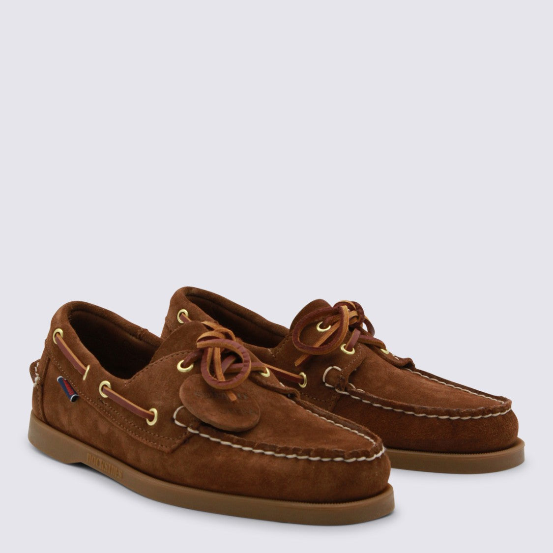 Sebago Brown Suede Boat Shoes With Contrast Stitching
